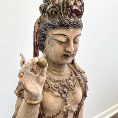 Guan Yin Carved Wooden Goddess Statue *Read Details