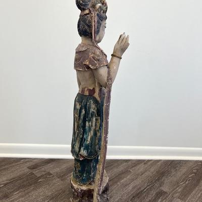 Guan Yin Carved Wooden Goddess Statue *Read Details