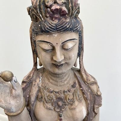 Guan Yin Carved Wooden Goddess Statue *Read Details