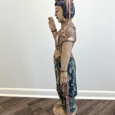 Guan Yin Carved Wooden Goddess Statue *Read Details