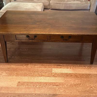 Large Rustic Solid Wood Coffee Table with 2 Drawers