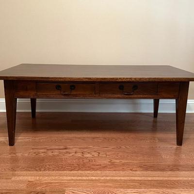 Large Rustic Solid Wood Coffee Table with 2 Drawers