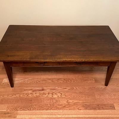 Large Rustic Solid Wood Coffee Table with 2 Drawers