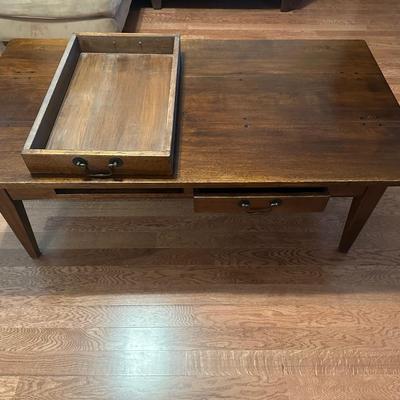 Large Rustic Solid Wood Coffee Table with 2 Drawers