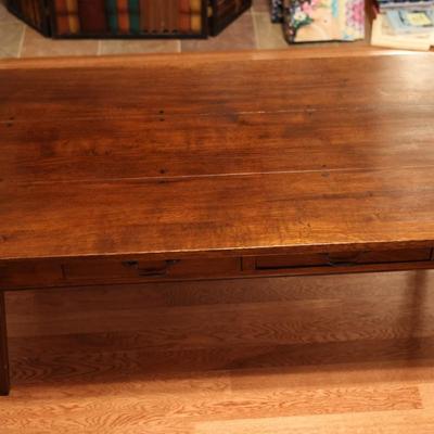 Large Rustic Solid Wood Coffee Table with 2 Drawers