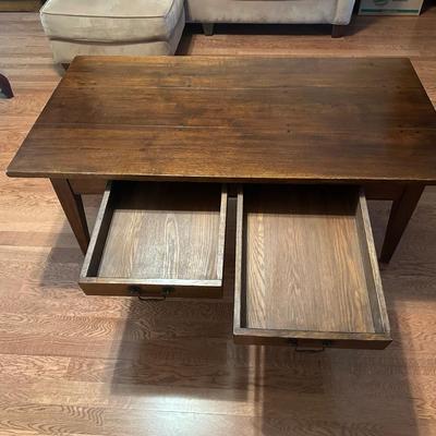 Large Rustic Solid Wood Coffee Table with 2 Drawers