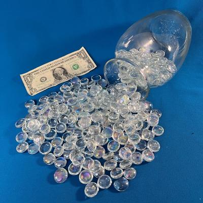 VASE FULL OF CLEAR FLATTENED MARBLE GEMS