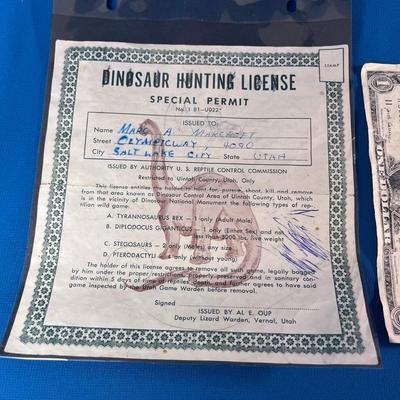 DINOSAUR HUNTING LICENSE FROM DINOSAUR NATIONAL MONUMENT