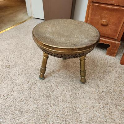 Vintage Brass Turkish bath Persian Stool foot warmer 14" dia X 12" h