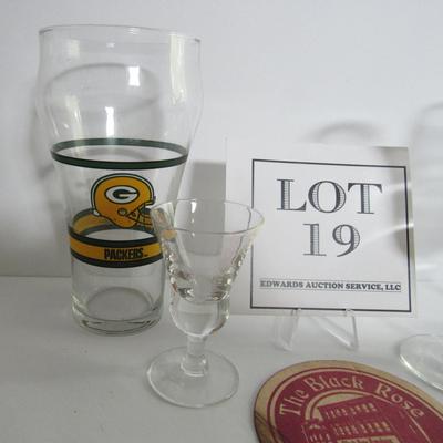 Lot of Misc Drinking Glasses, Packers, Childress, Coaster