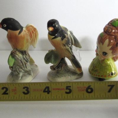 Vintage Bird Salt/Pepper Shakers and Josef Originals Girl Figurine