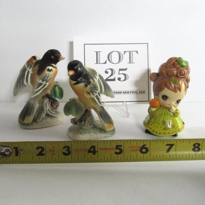 Vintage Bird Salt/Pepper Shakers and Josef Originals Girl Figurine