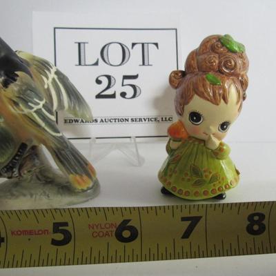 Vintage Bird Salt/Pepper Shakers and Josef Originals Girl Figurine