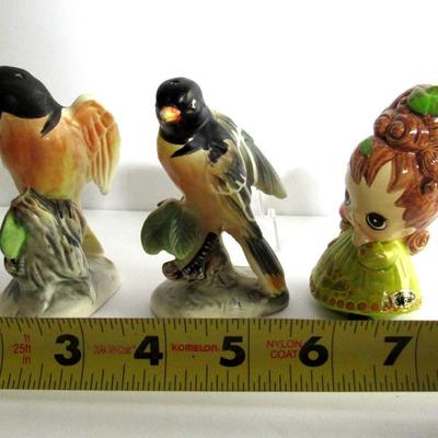 Vintage Bird Salt/Pepper Shakers and Josef Originals Girl Figurine