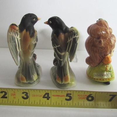 Vintage Bird Salt/Pepper Shakers and Josef Originals Girl Figurine
