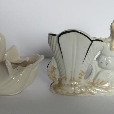 Nice Old Japan Figural Lady Planter and Small Swan Pottery Planter