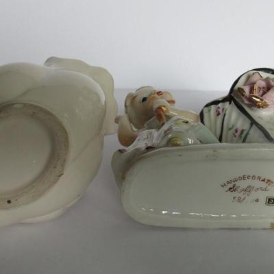 Nice Old Japan Figural Lady Planter and Small Swan Pottery Planter