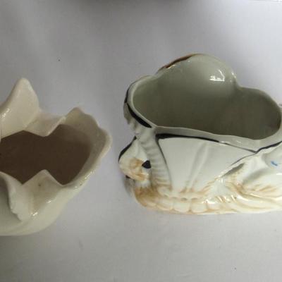 Nice Old Japan Figural Lady Planter and Small Swan Pottery Planter
