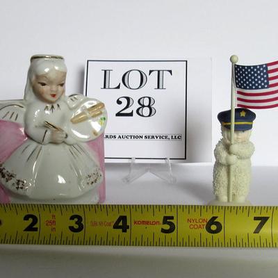 Nice Vintage Japan Angel Planter and Dept 56 Mini Snowbaby With Flag