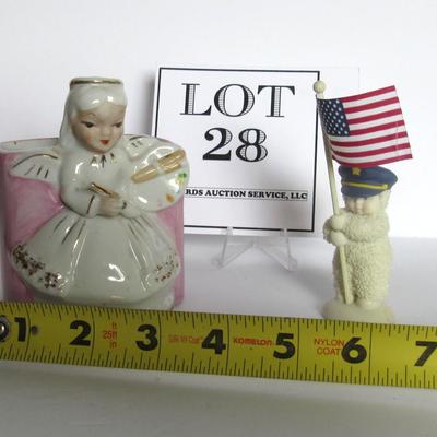 Nice Vintage Japan Angel Planter and Dept 56 Mini Snowbaby With Flag
