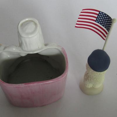 Nice Vintage Japan Angel Planter and Dept 56 Mini Snowbaby With Flag