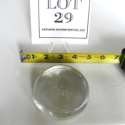 Old 2001 Bush/Cheney Inauguration of the President and Vice President Glass Paperweight