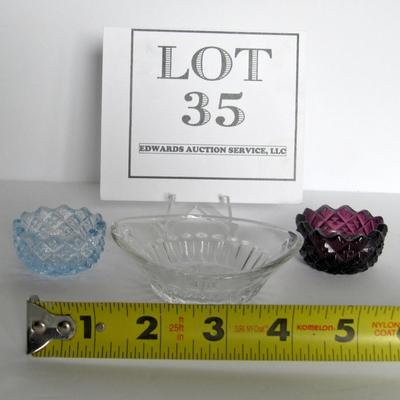 2 Older Glass Salt Dips and Heisey Antique Nut Dish