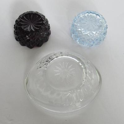 2 Older Glass Salt Dips and Heisey Antique Nut Dish