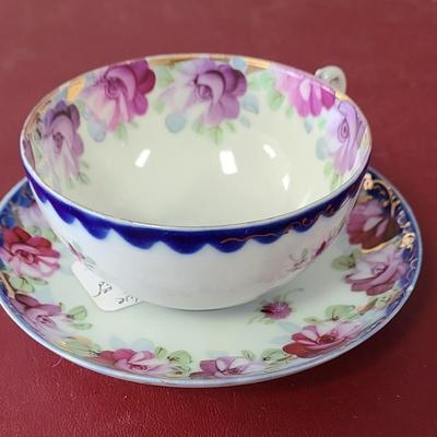 Flow Blue Cup & Saucer - some damage