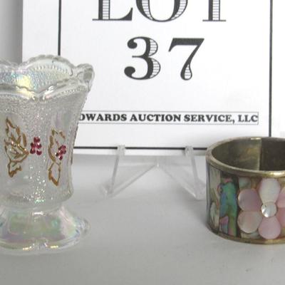 Carnival Glass Toothpick Holder and Silver Plate Napkin Ring From Mexico