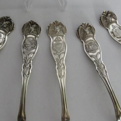 Lot of 5 Silver Plate Vintage State Spoons