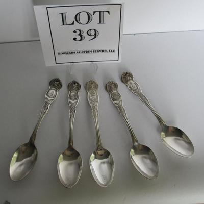 Lot of 5 Silver Plate Vintage State Spoons