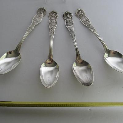 Lot of 4 Vintage Silver Plate State Spoons, WI, MI, IL, GA