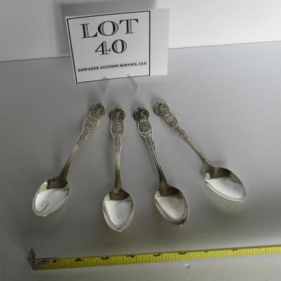 Lot of 4 Vintage Silver Plate State Spoons, WI, MI, IL, GA