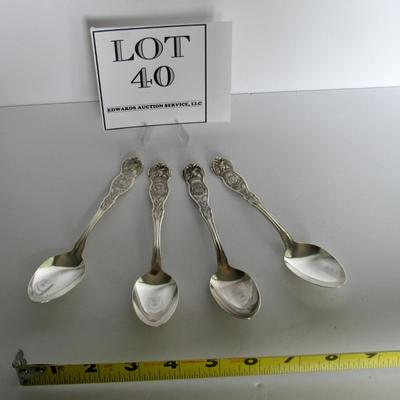 Lot of 4 Vintage Silver Plate State Spoons, WI, MI, IL, GA