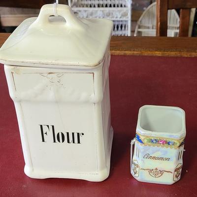 German Flour and Cinnamon containers - 6 1/2 inches tall and 3 inches tall