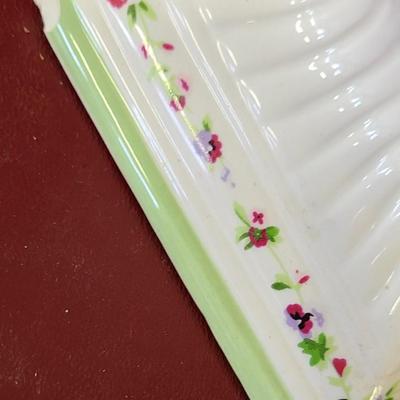 Laura Ashley Vase with Silk Flowers  9 inches tall  (some cracks)