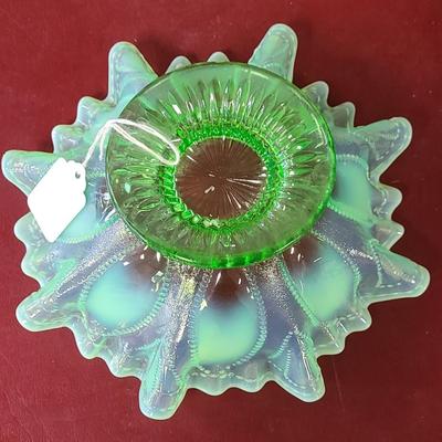 Green Opalescent Bowl - 8 1/2 inches diameter