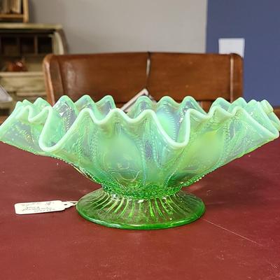 Green Opalescent Bowl - 8 1/2 inches diameter