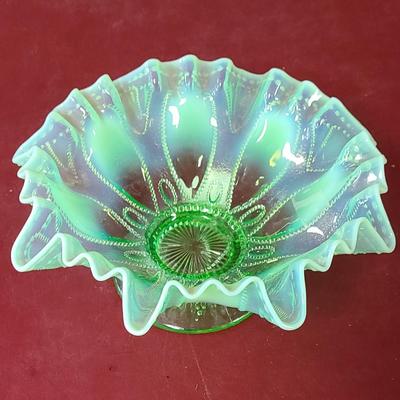 Green Opalescent Bowl - 8 1/2 inches diameter