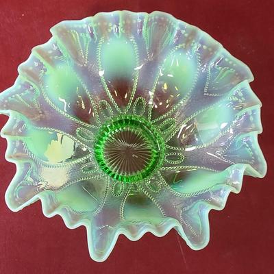 Green Opalescent Bowl - 8 1/2 inches diameter