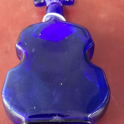 Cobalt Blue Violin Bottle - 8 inches tall - repaired in neck (see picture)