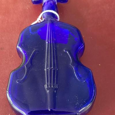 Cobalt Blue Violin Bottle - 8 inches tall - repaired in neck (see picture)