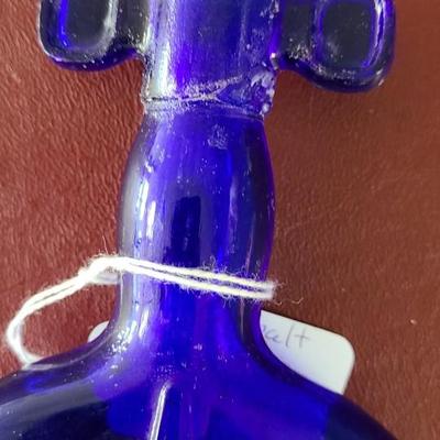 Cobalt Blue Violin Bottle - 8 inches tall - repaired in neck (see picture)