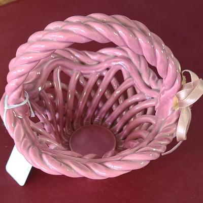 Small Pink Clay Basket - Hand Woven - 6 inches tall