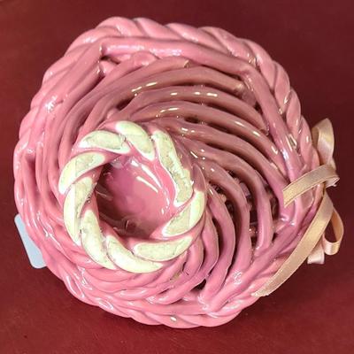 Small Pink Clay Basket - Hand Woven - 6 inches tall