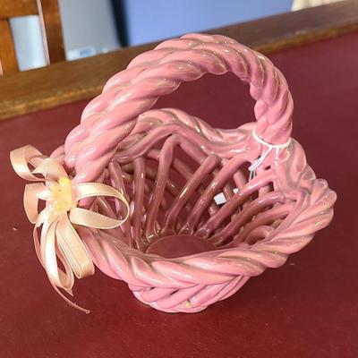 Small Pink Clay Basket - Hand Woven - 6 inches tall