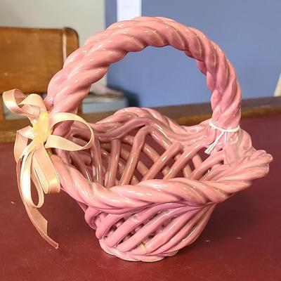 Small Pink Clay Basket - Hand Woven - 6 inches tall