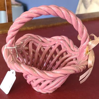Small Pink Clay Basket - Hand Woven - 6 inches tall