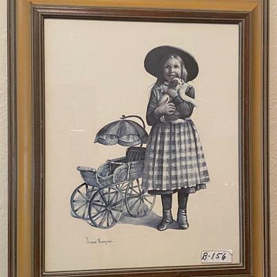 Vintage Joanne Thompson Girl with Case and Carriage Framed Print